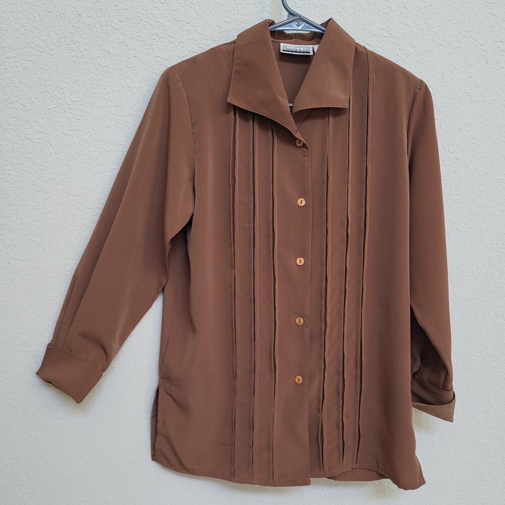 Vintage Blouse Christie & Jill Petite Shirt Womens XSmall Brown Office Dressy